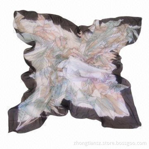 Printed Flower Chiffon Scarf, 100% Silk, OEM Orders and Customized Requirements are Accepted